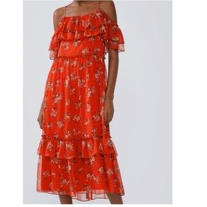 Zara red floral printed Dress with ruffled details .